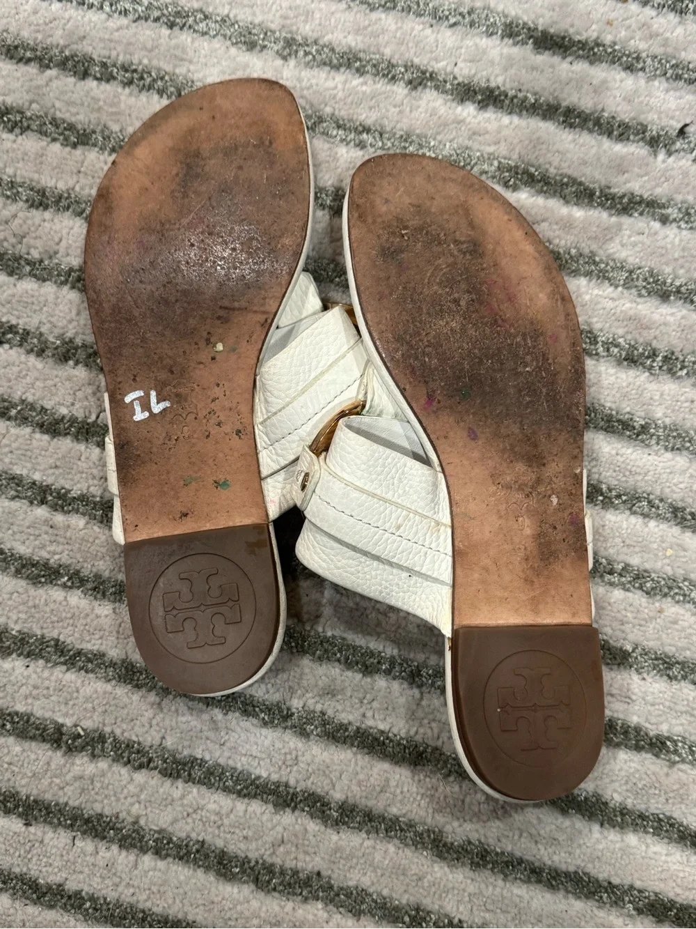 Tory Burch Miller Amanda Sandal Cream White Gold Logo size 9 resort casual